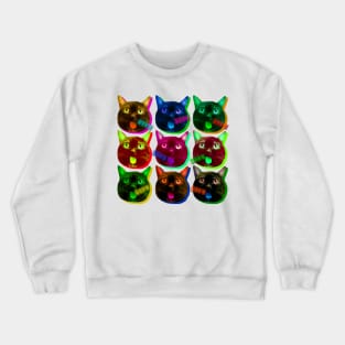 cats popart meow rofl colorful animal Crewneck Sweatshirt